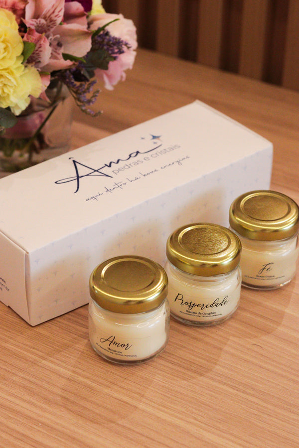 Trio de Velas Presenteáveis | Amor, Fé e Prosperidade
